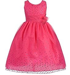 Girls Polka Dot Print Taffeta Mesh  Dress With a Sash 
