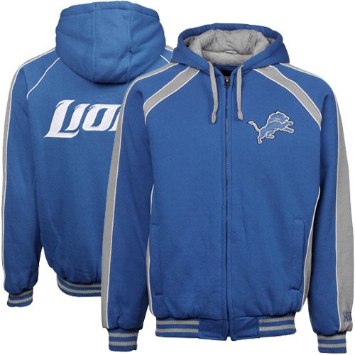 Detroit Lions Light Blue-Gray Real Deal Full Zip Fleece Hoodie Jacket (Large)