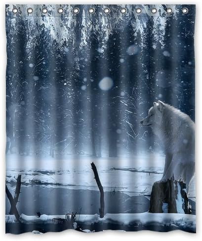 Alice Tone Wild Wolf in the Snow Fort Pattern Shower Curtain Bath Decor Curtain