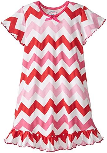 Sara's Prints Big Girls'  Little Girls'  Short Sleeve Nightie, Red/Pink Chevron, 14