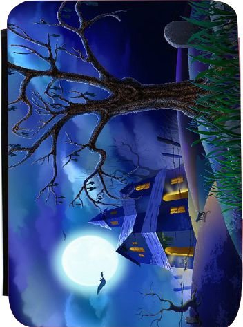 Rikki KnightTM Halloween Haunted House on Blue Kindle® FireTM Notebook Case Black Faux Leather - Unisex - Ideal Gift for all occassions!