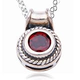 SS Genuine Garnet & Round Oxidized Pendant on 18" Chain