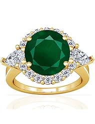 14K Yellow Gold Round Cut Emerald Ring With Sidestones