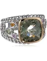 Yellow Rhodium Plated Sterling Silver Amethyst, Multi Sapphire and Diamond Ring, (.07 Cttw, G-H Color, I2-I3 Clarity), Size 7