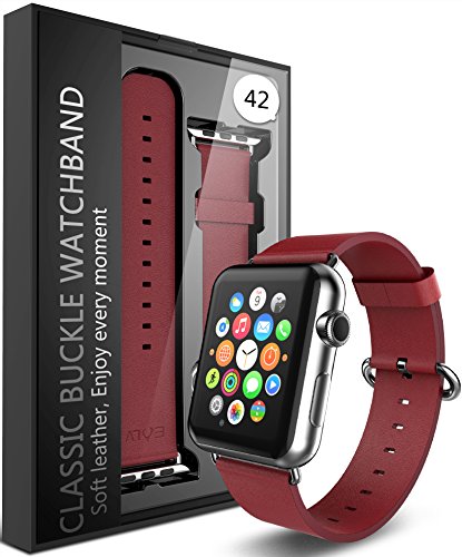 Apple Watch Strap Band Series 1 Series 2, E LV Premium Strap Band Accessories for Apple Watch 42MM with [ADAPTER] to install - BLACK [ NOT FOR Apple Watch 38MM] - RED