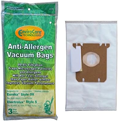 3 Eureka & Electrolux Style Ox, Sanitaire Style S H10 Allergy Hepa Vacuum Bags, S-clinic, Sp200 El200 and El202, El 200b, El 202b, El 202c, El202cpk4, El202f, El203b, Classic S-bag Clinic, 6123of-6 Sp6950, Sp6952, Eureka Bb, Sanitaire Classic S