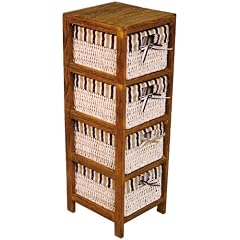 Hansen Korb 3403/4 Holzregal mit 4 Maisstrohk�rben / mit braun/beige gestreiftem Stoff / B 27 T 30 H 81 cm