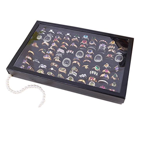 BESSKY Jewelry Rings Display Tray Velvet 100 Slot Jewelry Storage Box (Black)
