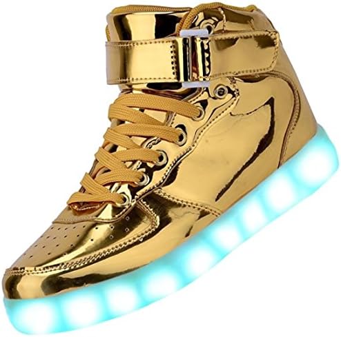 Over-all Women Men High Top USB Charging LED Shoes Flashing Sneakers Gold