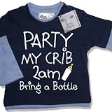 Dirty Fingers - Party my Crib 2am Bring a Bottle - Baby Clothing, Layered Skater Top, Dusty & Pale Blue, 6/12 months