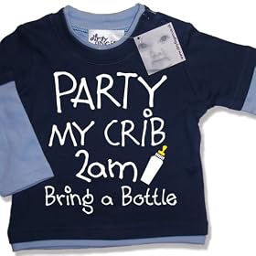 Dirty Fingers - Party my Crib 2am Bring a Bottle - Baby Clothing, Layered Skater Top, Dusty & Pale Blue, 6/12 months