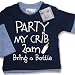 Dirty Fingers - Party my Crib 2am Bring a Bottle - Baby Clothing, Layered Skater Top, Dusty & Pale Blue, 6/12 months