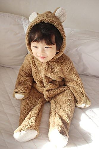 Unisex Baby Fleece Hoody Romper Toddlers Rabbit Tiger Bear Playsuits (80/6-12Months, Brown)