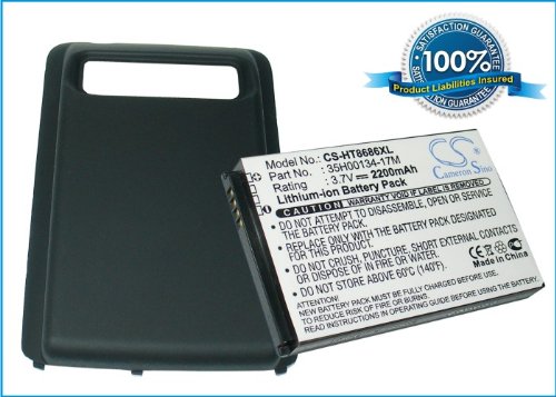 Cameron Sino CS-HT8686XL Extended Cell Phone Battery + Back Cover for HTC 7 Trophy / Spark T8686 - 2200 mAh - Retail Packaging