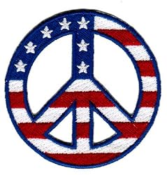 Peace Sign Embroidered Patch American Flag Anti-War Hippie Iron-On Symbol Stars Stripes