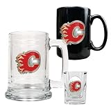 NHL Calgary Flames 15-Ounce Tankard, 15-Ounce Ceramic Mug & 2-Ounce Shot Glass Set - Primary Logo