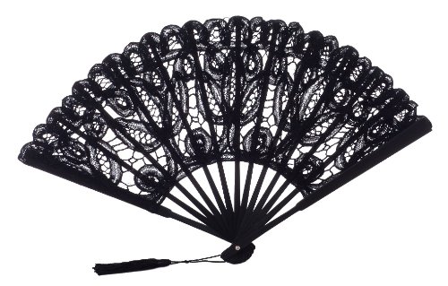 The 1 For U Women's Cotton Lace Fan Black Ecru