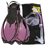 Scuba Diving Silicone Dive Mask, 100% Dry Snorkel, Fins with Mesh Gear Bag, Great for Scuba & Snorkeling