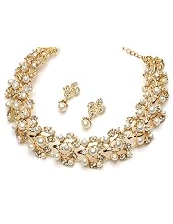 Wedding Jewelry Set, Pearl & Rhinestone Bridal Choker & Earrings 1256 by USABride