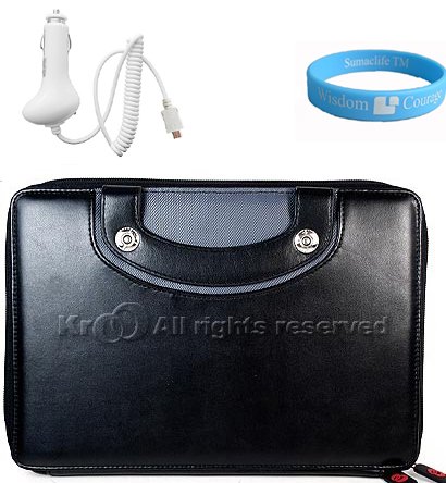 Amazon Kindle 2 Package:Black Leather Carrying Case for Amazon Kindle 2 + Amazon Kindle 2 Car Charger + BONUS Courage*Wisdom Wristband (Amazon Kindle not included)