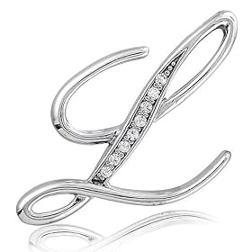 Silver Toned Initial Letter Brooch Pin - L - For Valentines Day Gift