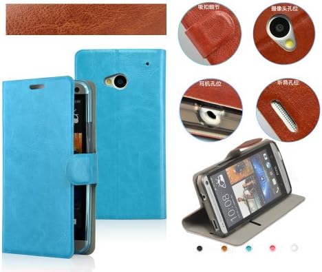 Lanzero@ HTC M4 Snap-on Thin Side Flip(Stand/Id Card Slot/magnetic Closure) Premium Pu Synthetic Leather Cover Case with FREE Ultimate Clear Plus Screen Protector For HTC ONE Mini M4 (Light blue)