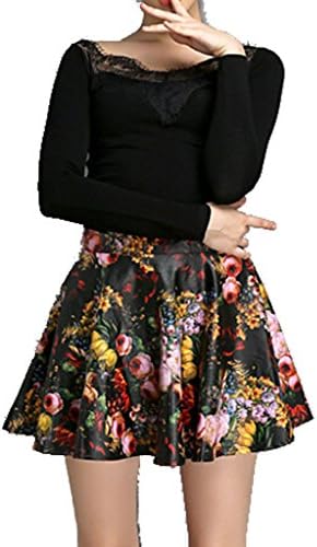 Shanmou Women's PU Vintage Print Skirts(26)