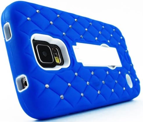 myLife (TM) Vibrant Cool Blue and Bright White - Diamond Shock Suit Survivor Series (Built in Kickstand + Easy Grip Silicone) 3 Piece + 2 Layer Case for NEW Galaxy S5 (5g) Smartphone By Samsung (External Flex Silicone Bumper Gel + Internal 2 Piece Rubberized Snap Fitted Armor Protector + Shock Absorbing Material)
