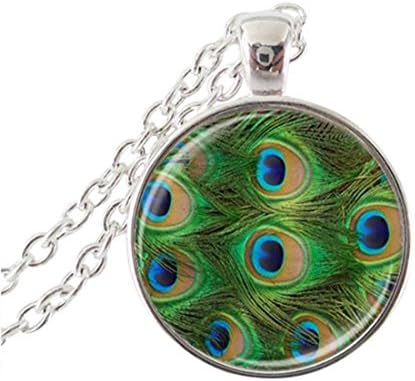 Sweet Brownie Peacock feather Pendant Glass dome peafowl Art photo Pendants Peacock wings long chain necklace