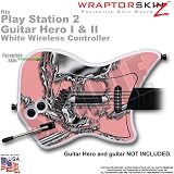 PS2 Guitar Hero I & II White Wireless Controller Skin Chrome Skull on Pink by WraptorSkinz TM (GUITAR NOT INCLUDED)