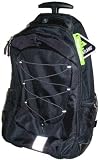 Greatland Black Color Rolling Backpack / School Bag with 2 Large Compartments, Media Player Pocket with Headphone Port, Organizer Panel, Padded Back Panel, Telescoping Handle System and Inline Skate Wheels