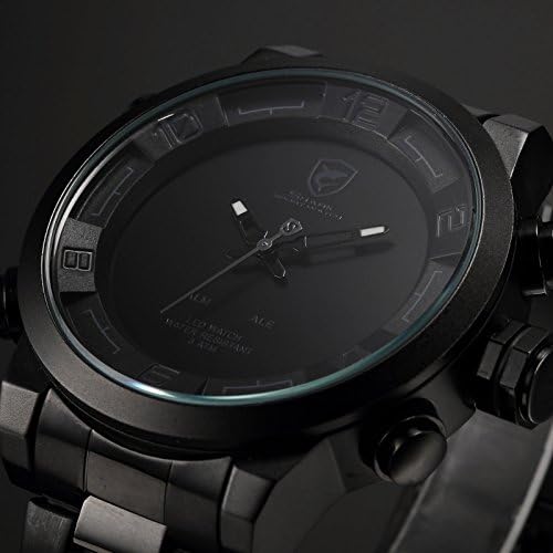 SHARK LED Day Date Alarm Black Stainless Steel Men's Army Quartz Sport Watch