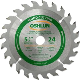 Oshlun SBW-055024 5-1 2-Inch 24 Tooth ATB General Purpose and Trimming Saw Blade with 5 8-Inch... by Oshlun