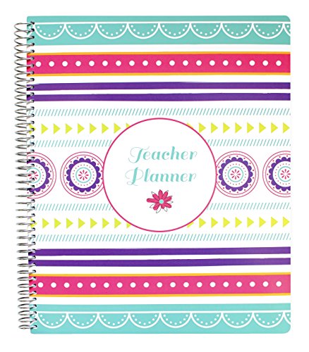 Bloom Daily Planners Mint Stripe Undated Academic Year Teacher Planner Lesson Plan Book 9" x 11" Medallions