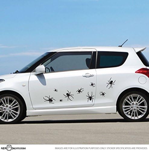 STICKTAK STICKERS Spider Scooter/Car/Window/Wall Vinyl Stickers Bumper Decal - 1set of 9pcs - ST1130 - AUSTRALIAN MADE - GENUINE HANDMADE PRODUCT IS SOLD ONLY BY STICKTAK STICKERS STORE