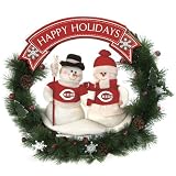 20" MLB Cincinnati Reds Snowman Couple Christmas Berries and Pine Cones Wreath