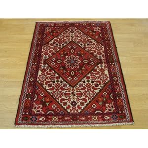 3'3 x 4'6 Ivory Persian Hand Knotted Wool Hossainabad Rug