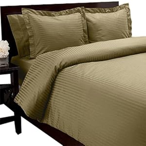 100% Egyptian Cotton 600 TC Sateen Stripe HOMESPELL Duvet Cover Set 3 – pcs Olive F/Queen By Homespell.