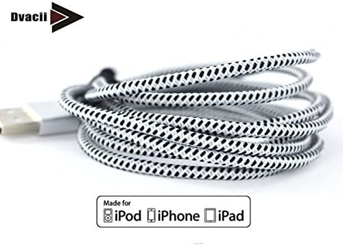 Dvacii® (Aluminum Tip-White) [Apple MFi Certified] 6 Feet / 1.8m EXTRA LONG [Heavy Duty] USB 2.0 A to 8 Pin Apple Lightning Cable Made For iPhone 5/5S 6/6 Plus, iPod and iPad Mini/iPad Air - Genuine Authentication Chip Ensures the Highest Quality Charge with the Fastest Sync and Data Transfer for All IOS Devices