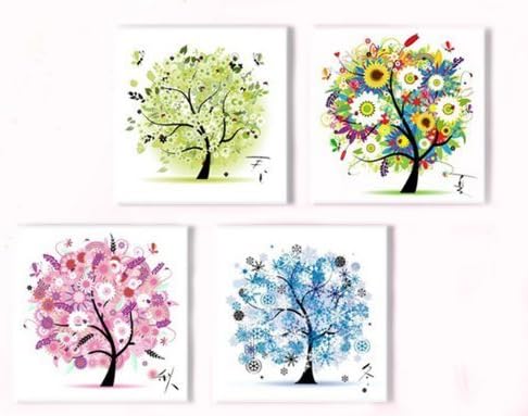Cross-stitch embroidery kit ?#x17D;?four-seasons-spring, summer, fall and winter 4 drawing set (pattern printing) by GAMBARU SHOP