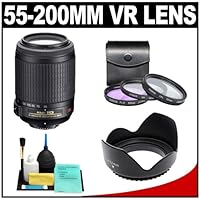Nikon 55-200mm f/4-5.6G ED IF AF-S DX VR  Telephoto Zoom Lens + 3 UV/FLD/CPL Filters + Lens Hood + Cleaning Kit for D40, D60, D90, D300, D300s, D3100, D5000 and D7000 Digital SLR Camera