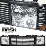88 89 90 91-98 GMC SIERRA 1500/2500/3500 PICKUP / 88-92 93 94 95 96 97 98 CHEVY/GMC C10 C/K SUBURBAN 1PC FRONT BLACK GRILLE W/ CHROME HOUSING HEADLIGHT