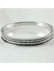 Cubic Zirconia 925 Sterling Silver 6.5 Ct White/black Cz Stone 5row Bangle Bracelet