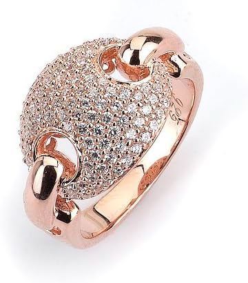 Sterling Silver Link Cz Ring With Rose Gold Plating, Size 6-8