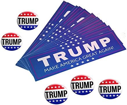 Donald Trump 12 Pack Bumper Stickers and 5 Trump Buttons Pins Make America Great Again Bumper Sticker 12 Pack 3"x10" 3inch x 10 Inch