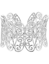 Diamond Scroll Hinged Cuff Bracelet in Sterling Silver