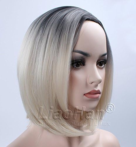 Liaohan® Fashion Ombre Short Wig Black to Blonde Wig Two Tone Short Hair Bob Wig for Women