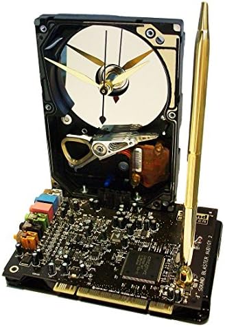 Pen Holder Hard Drive Clock. Cool Office Gift, Teacher Gift, Techie Gift, Business Award.