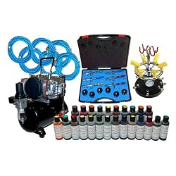 Complete 6 Station Professional Airbrush Cake Decorating System Standard Kit with TC-828 Twin Piston Air Compressor