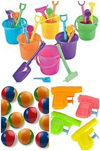 CTS- 12 3.25" Beach Playsets, 12 6" Beach Balls and 12 2.25" Water Guns Beach Party Favors Bundle
